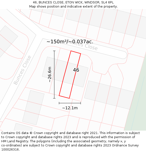 46, BUNCES CLOSE, ETON WICK, WINDSOR, SL4 6PL: Plot and title map
