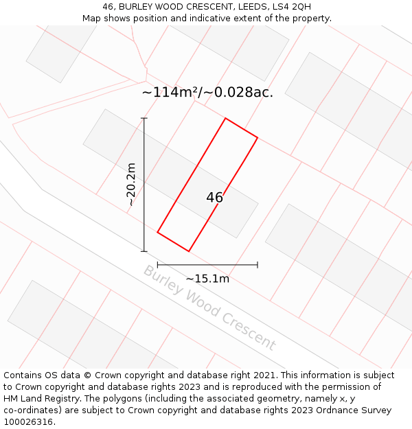 46, BURLEY WOOD CRESCENT, LEEDS, LS4 2QH: Plot and title map