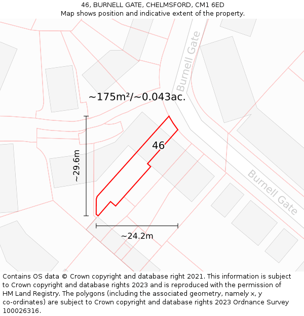 46, BURNELL GATE, CHELMSFORD, CM1 6ED: Plot and title map