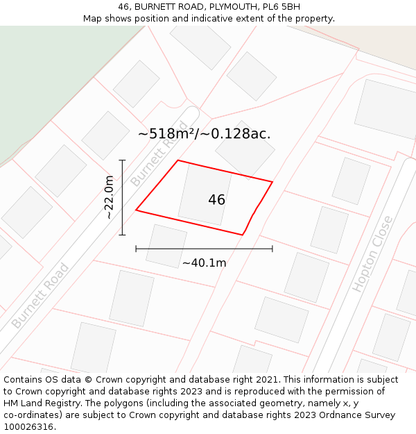 46, BURNETT ROAD, PLYMOUTH, PL6 5BH: Plot and title map