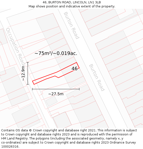 46, BURTON ROAD, LINCOLN, LN1 3LB: Plot and title map