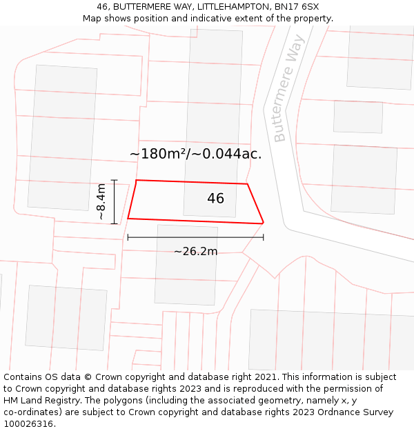 46, BUTTERMERE WAY, LITTLEHAMPTON, BN17 6SX: Plot and title map