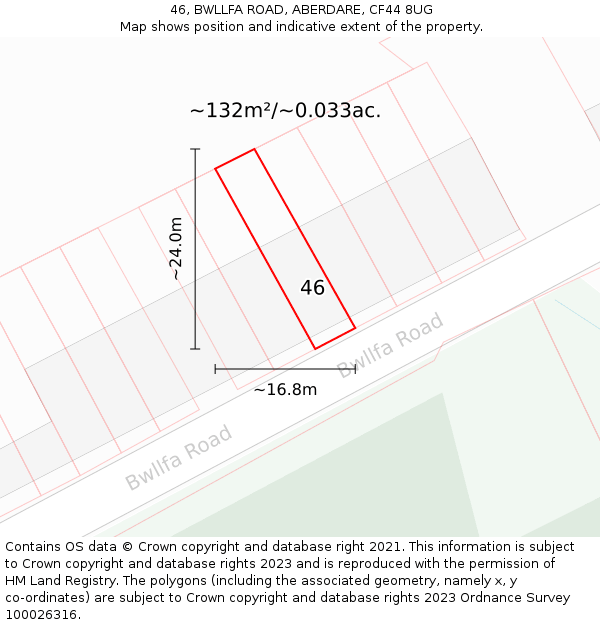 46, BWLLFA ROAD, ABERDARE, CF44 8UG: Plot and title map
