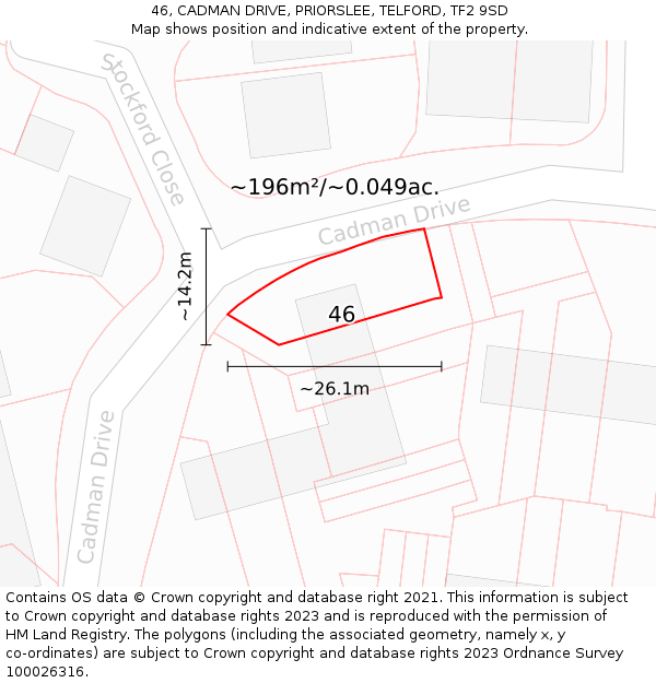 46, CADMAN DRIVE, PRIORSLEE, TELFORD, TF2 9SD: Plot and title map