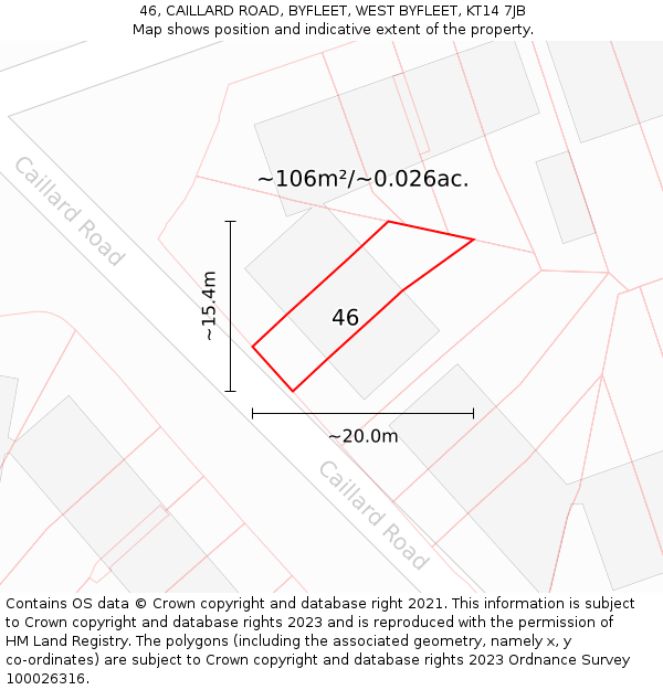 46, CAILLARD ROAD, BYFLEET, WEST BYFLEET, KT14 7JB: Plot and title map