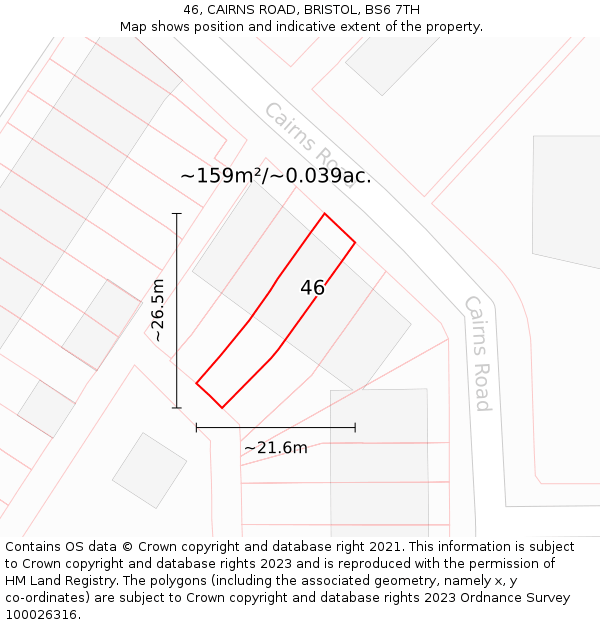 46, CAIRNS ROAD, BRISTOL, BS6 7TH: Plot and title map