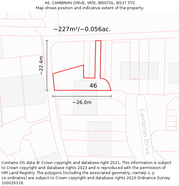 46, CAMBRIAN DRIVE, YATE, BRISTOL, BS37 5TS: Plot and title map