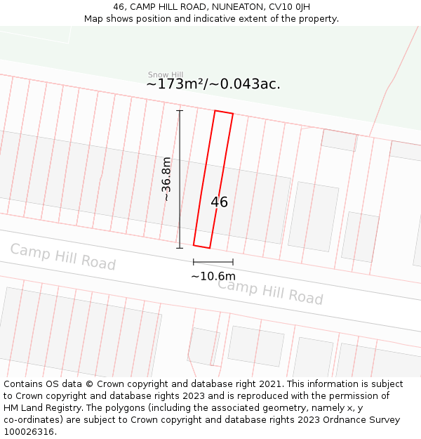 46, CAMP HILL ROAD, NUNEATON, CV10 0JH: Plot and title map