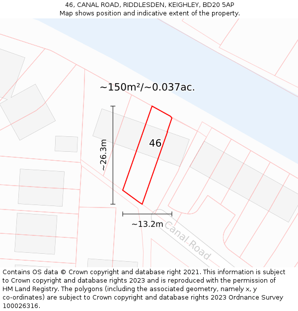 46, CANAL ROAD, RIDDLESDEN, KEIGHLEY, BD20 5AP: Plot and title map