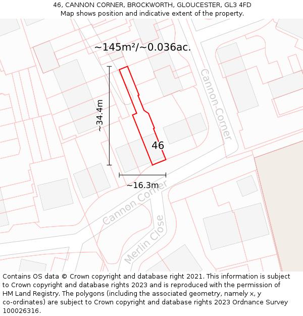 46, CANNON CORNER, BROCKWORTH, GLOUCESTER, GL3 4FD: Plot and title map