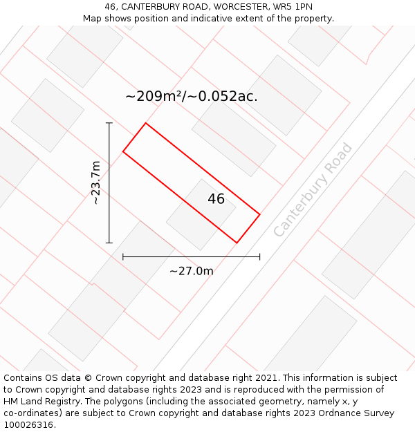 46, CANTERBURY ROAD, WORCESTER, WR5 1PN: Plot and title map