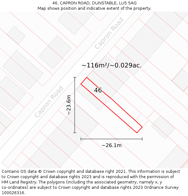 46, CAPRON ROAD, DUNSTABLE, LU5 5AG: Plot and title map