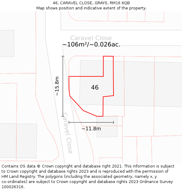 46, CARAVEL CLOSE, GRAYS, RM16 6QB: Plot and title map