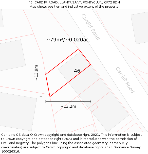 46, CARDIFF ROAD, LLANTRISANT, PONTYCLUN, CF72 8DH: Plot and title map