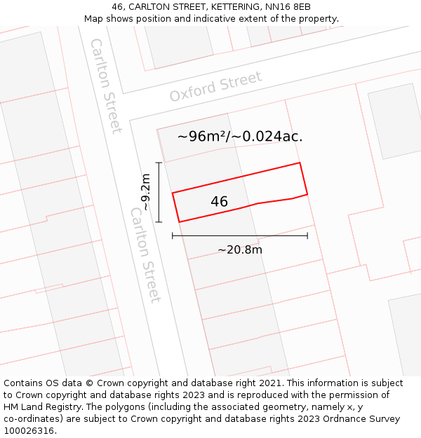 46, CARLTON STREET, KETTERING, NN16 8EB: Plot and title map
