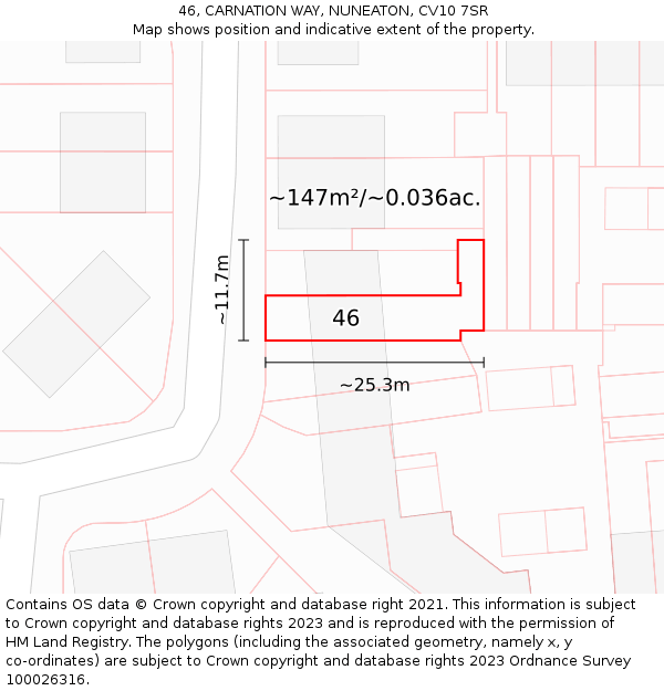 46, CARNATION WAY, NUNEATON, CV10 7SR: Plot and title map