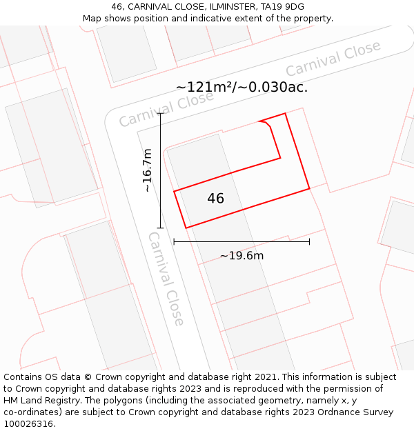 46, CARNIVAL CLOSE, ILMINSTER, TA19 9DG: Plot and title map