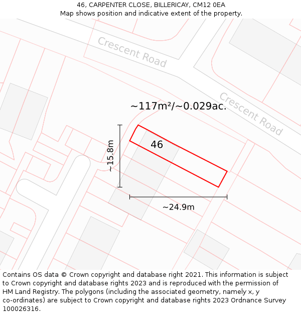 46, CARPENTER CLOSE, BILLERICAY, CM12 0EA: Plot and title map