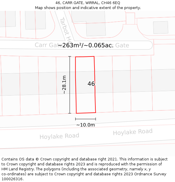 46, CARR GATE, WIRRAL, CH46 6EQ: Plot and title map