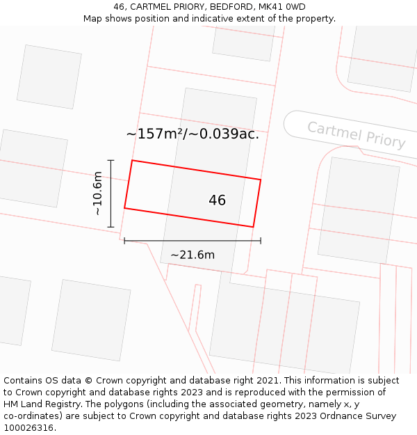46, CARTMEL PRIORY, BEDFORD, MK41 0WD: Plot and title map