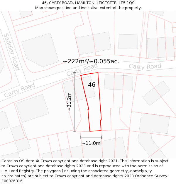 46, CARTY ROAD, HAMILTON, LEICESTER, LE5 1QS: Plot and title map
