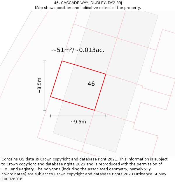46, CASCADE WAY, DUDLEY, DY2 8RJ: Plot and title map