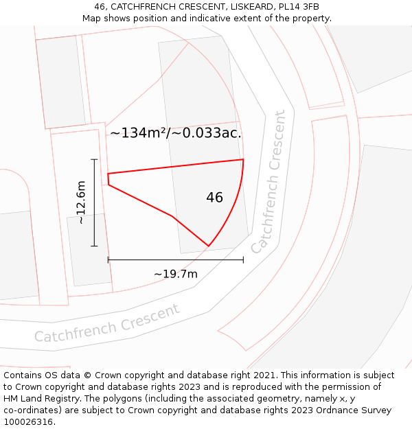 46, CATCHFRENCH CRESCENT, LISKEARD, PL14 3FB: Plot and title map