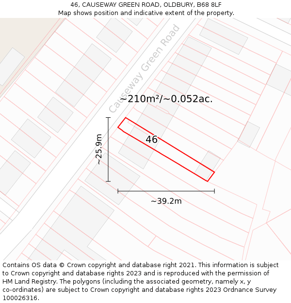 46, CAUSEWAY GREEN ROAD, OLDBURY, B68 8LF: Plot and title map