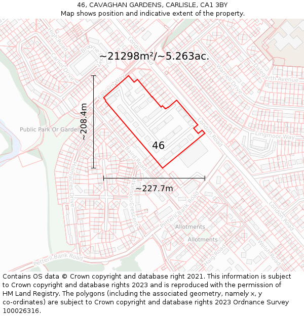 46, CAVAGHAN GARDENS, CARLISLE, CA1 3BY: Plot and title map