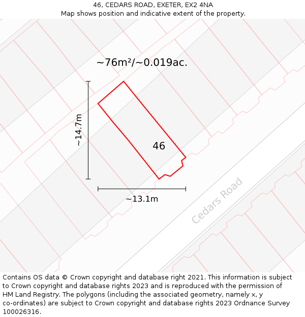 46, CEDARS ROAD, EXETER, EX2 4NA: Plot and title map