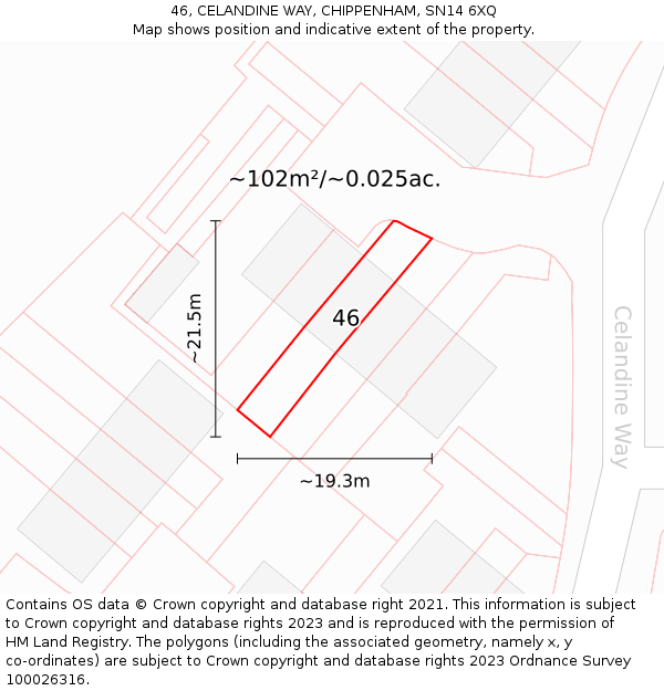 46, CELANDINE WAY, CHIPPENHAM, SN14 6XQ: Plot and title map
