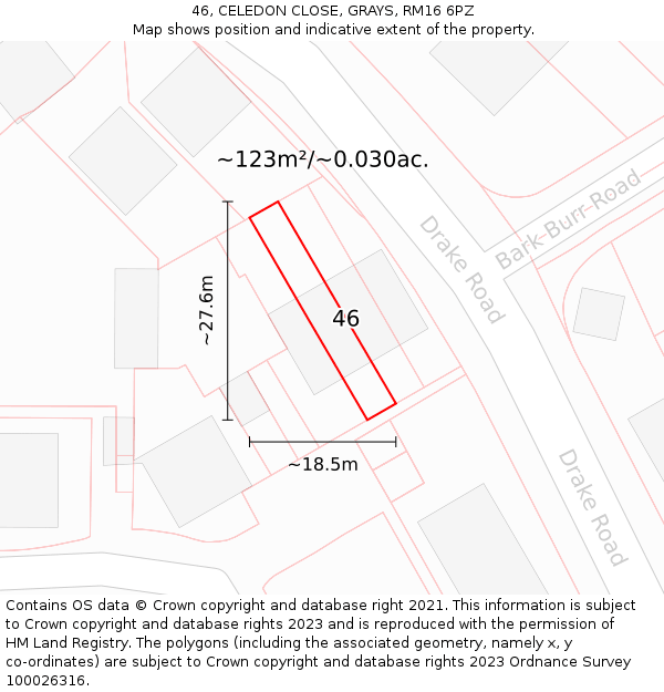 46, CELEDON CLOSE, GRAYS, RM16 6PZ: Plot and title map