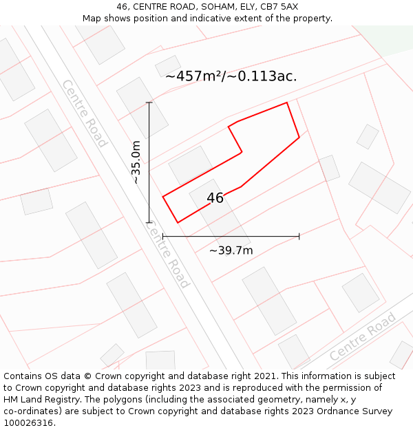 46, CENTRE ROAD, SOHAM, ELY, CB7 5AX: Plot and title map