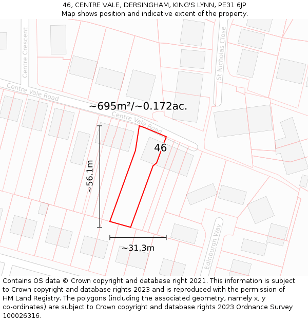 46, CENTRE VALE, DERSINGHAM, KING'S LYNN, PE31 6JP: Plot and title map