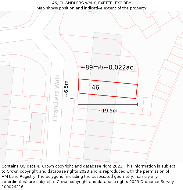 46, CHANDLERS WALK, EXETER, EX2 8BA: Plot and title map