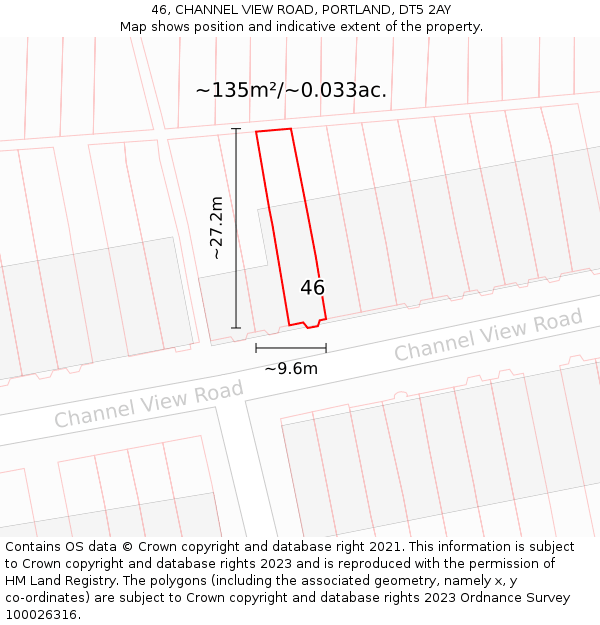 46, CHANNEL VIEW ROAD, PORTLAND, DT5 2AY: Plot and title map