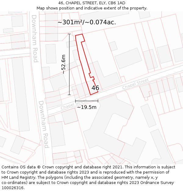 46, CHAPEL STREET, ELY, CB6 1AD: Plot and title map