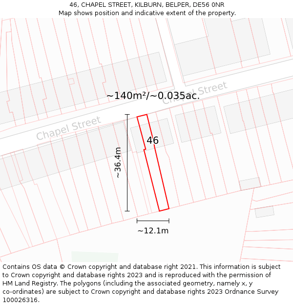 46, CHAPEL STREET, KILBURN, BELPER, DE56 0NR: Plot and title map