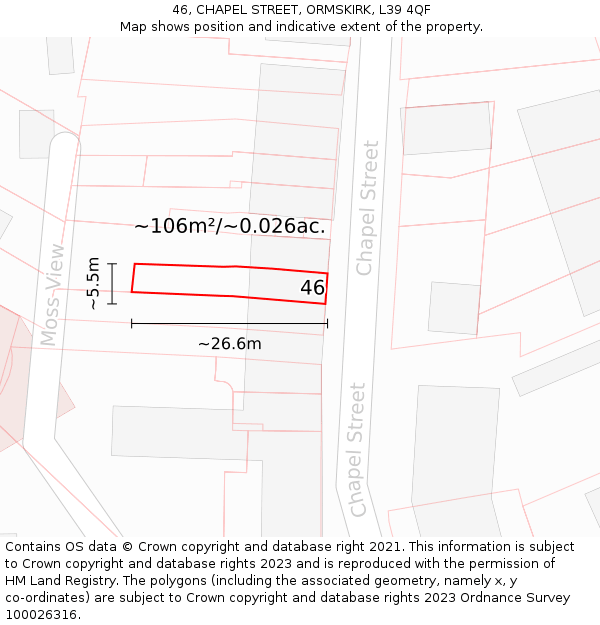 46, CHAPEL STREET, ORMSKIRK, L39 4QF: Plot and title map