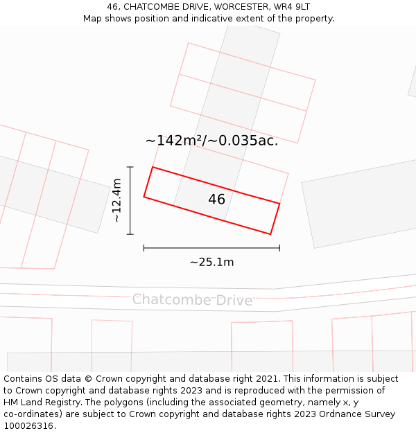 46, CHATCOMBE DRIVE, WORCESTER, WR4 9LT: Plot and title map
