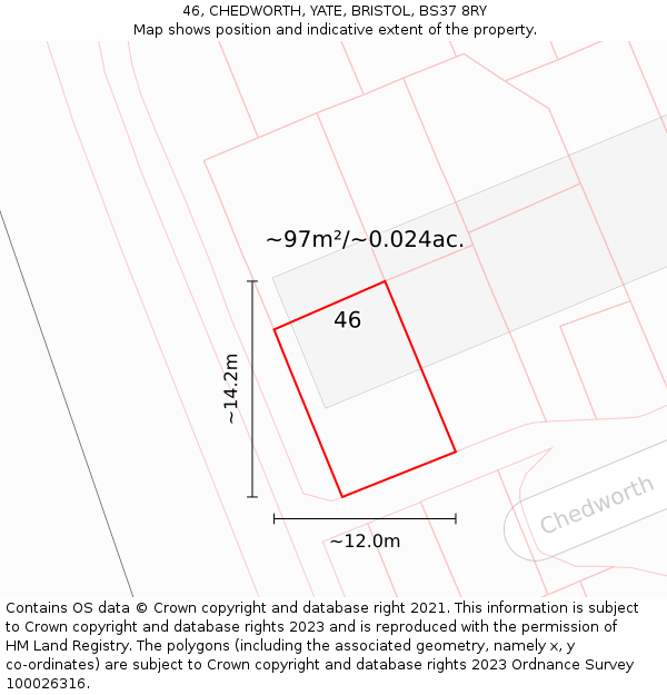 46, CHEDWORTH, YATE, BRISTOL, BS37 8RY: Plot and title map