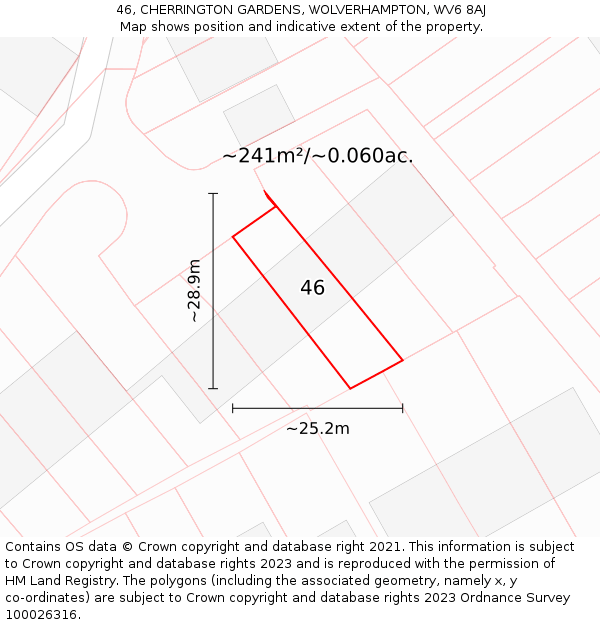 46, CHERRINGTON GARDENS, WOLVERHAMPTON, WV6 8AJ: Plot and title map