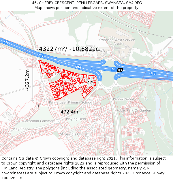 46, CHERRY CRESCENT, PENLLERGAER, SWANSEA, SA4 9FG: Plot and title map