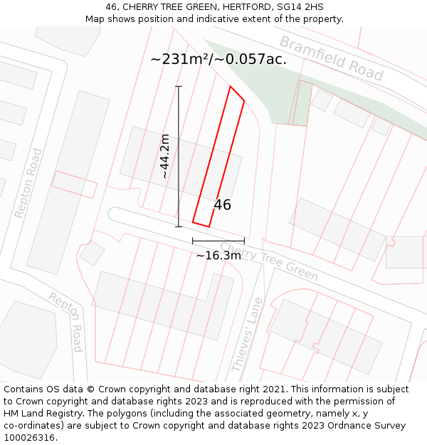 46, CHERRY TREE GREEN, HERTFORD, SG14 2HS: Plot and title map