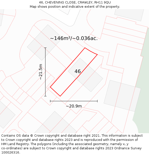 46, CHEVENING CLOSE, CRAWLEY, RH11 9QU: Plot and title map