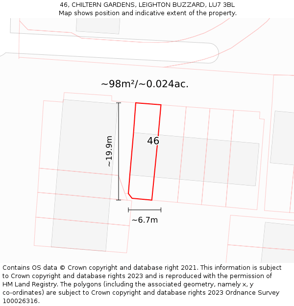 46, CHILTERN GARDENS, LEIGHTON BUZZARD, LU7 3BL: Plot and title map