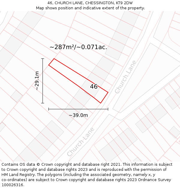 46, CHURCH LANE, CHESSINGTON, KT9 2DW: Plot and title map