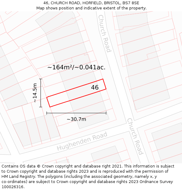46, CHURCH ROAD, HORFIELD, BRISTOL, BS7 8SE: Plot and title map