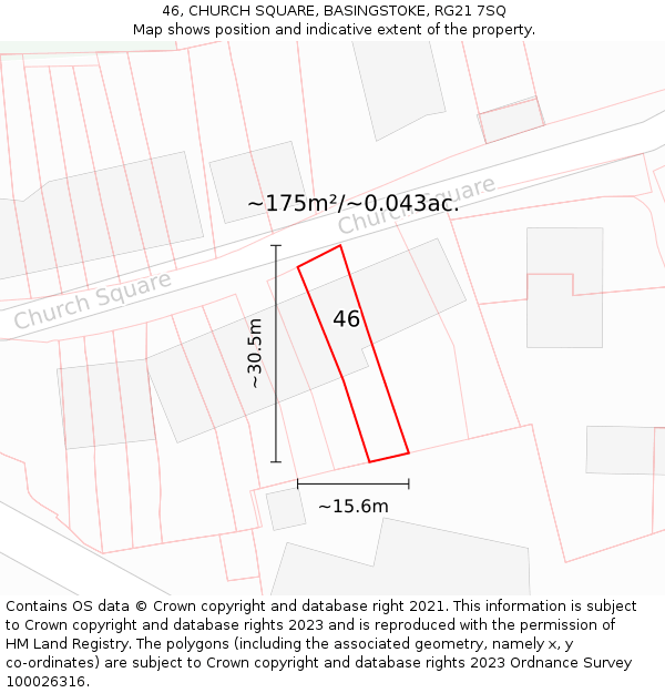 46, CHURCH SQUARE, BASINGSTOKE, RG21 7SQ: Plot and title map