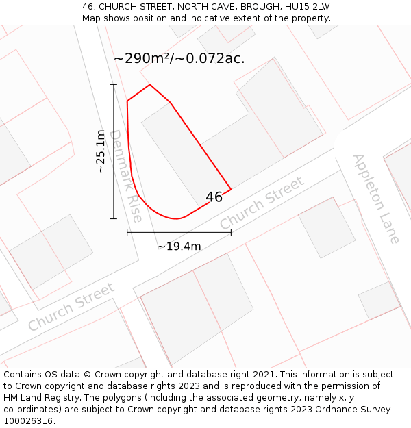 46, CHURCH STREET, NORTH CAVE, BROUGH, HU15 2LW: Plot and title map